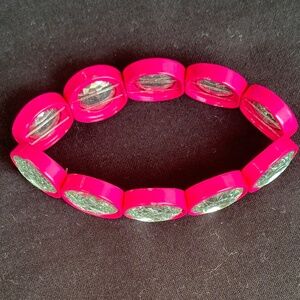 NEW PLUNDER Hot pink bracelet with clear, circle rhinestones